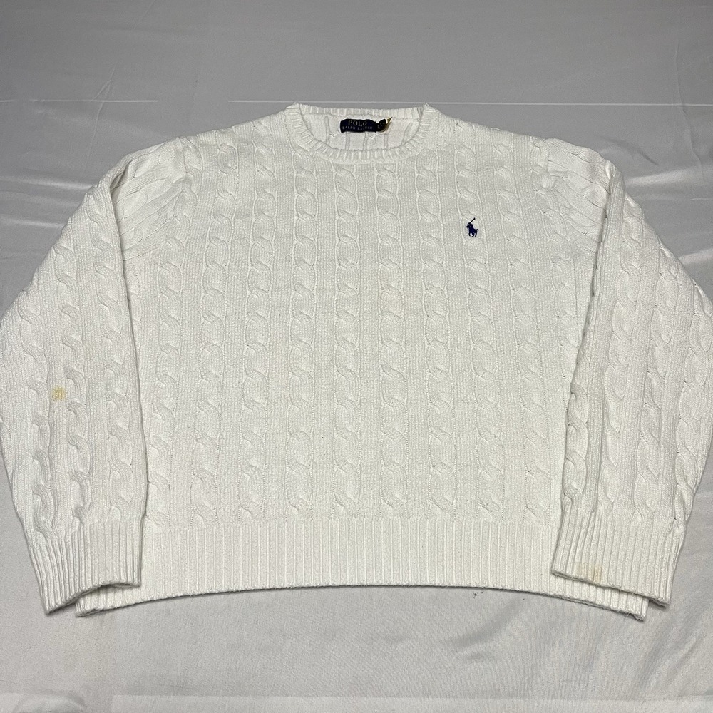 Polo Ralph Lauren Sweater Mens 2XL Ivory Cable Knit Cotton Crewneck